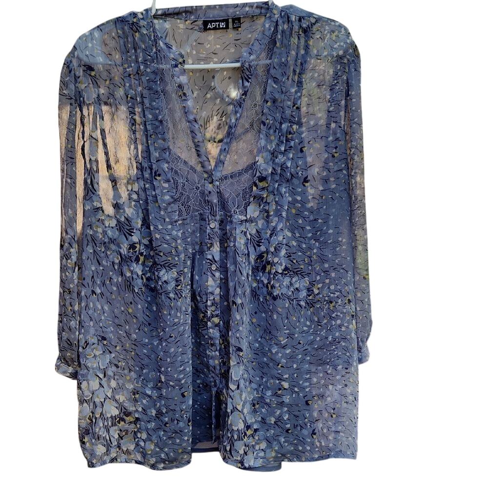 Apt. 9 women's XL Blue Sheer Puff Sleeve Blouse with camisole
